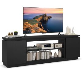 CLARNIX TV Cabinet for TVs up to 80 Inch Media Console Table with 3 Adjustable Shelves-Black