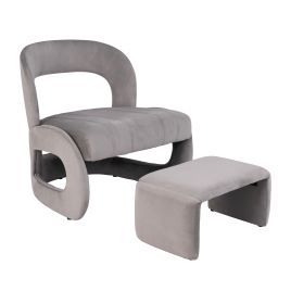 Armchair - Accent Chair with Ottoman and Open Curved Back-Grey