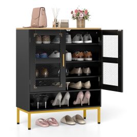 ZENVY 5-Tier Shoe Cabinet with Mesh Doors and Adjustable Shelves - Black