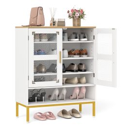 ZENVY 5-Tier Shoe Cabinet with Mesh Doors and Adjustable Shelves - White