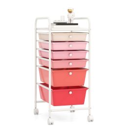 MOREAN 6 Drawers Storage Trolley with 4 Wheels for Makeup Beauty Salon-Pink