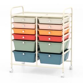 File Cabinet - 12 Drawers Rolling Storage Cart with 4 Wheels and Brakes-Colourful