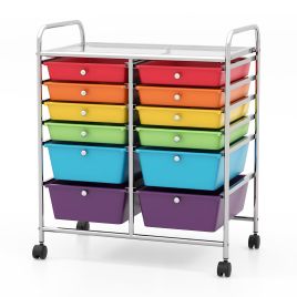 ZELY 12 Drawers Rolling Storage Cart with 4 Wheels and Brakes-Multicolor
