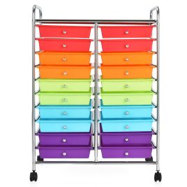 VEELVE 20 Drawers Storage Trolley with 4 Wheels for Beauty Salon-Rainbow