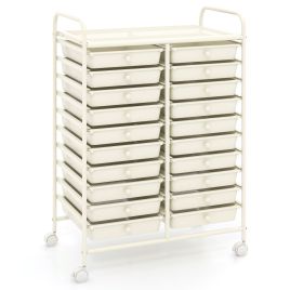 VEELVE 20 Drawers Storage Trolley with 4 Wheels for Beauty Salon-White