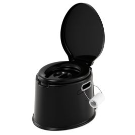 CRESTFORDE Portable Travel Toilet with Detachable Inner Bucket and Removable Toilet Paper Holder-Black