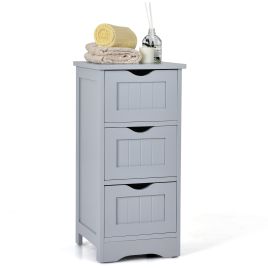 Bathroom Cabinet - Bathroom Floor Cabinet with 3 Drawers and Cut-Off Handle-Grey