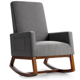 Armchair - Upholstered Fabric Armchair with Rubber Wood Base-Grey