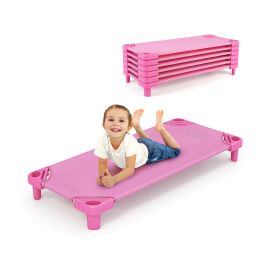 CRESTLINEON Stackable Kids Nap Cot with Easy Lift Corners-Pink