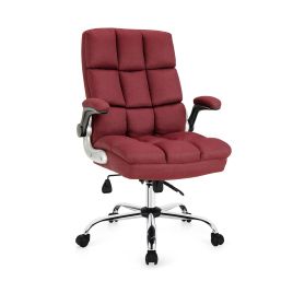 Office Chair - Linen Upholstered Executive Chair with Ergonomic High Back for Home Office Red 75cm