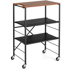 Storage Cart with Adjustable Shelves, Foldable Frame and Lockable Casters-Black