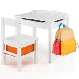Kids Table and Chair Set with Hidden Space and Hook - White