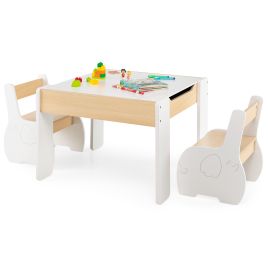 Wooden Kids Table and Chair Set with Hidden Storage - White