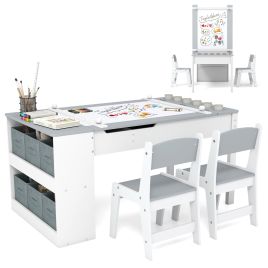 ULLOAL 2-in-1 Kids Art Table Set with Chairs-Grey