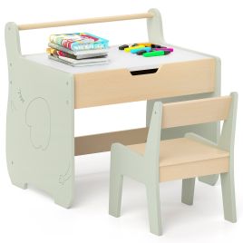 VAAL Wooden Kids Activity Table and Chair Set with 2 in 1 Detachable Tabletop-Green