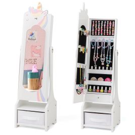 REANZE Kids Jewelry Armoire Cabinet Full Length Mirror with Tilt Angles-White