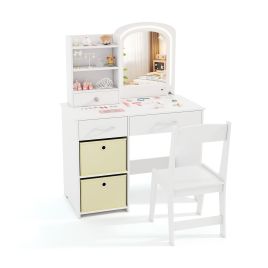 VARIDA Kids Vanity Set with Lighted Mirror and Storage Drawers-White