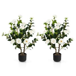 Artificial Camellia Tree with Flowers and Rain-Flower Pebbles - White-2 Pcss
