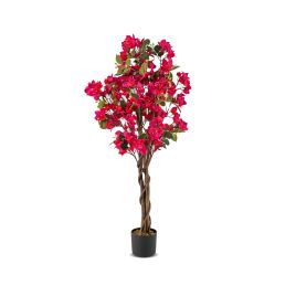 FIVELU 120 CM Tall Artificial Bougainvillea Tree with Blooming Flowers- Rose