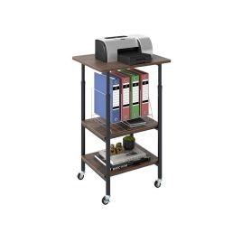 FERNDOR Height Adjustable Printer Stand with Storage Shelves and Locking Wheels-Rustic Brown