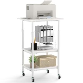 FERNDOR Height Adjustable Printer Stand with Storage Shelves and Locking Wheels-White
