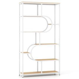 LENIX Industrial Etagere Bookcase with Open Storage Shelves and Metal Frame-Natural