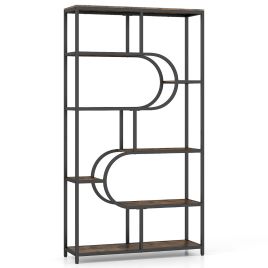 LENIX Industrial Bookcase with Open Shelves & Metal Frame-Rustic Brown