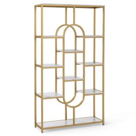 UVEN Industrial Etagere Bookcase with Open Storage Shelves and Oval Shape-White