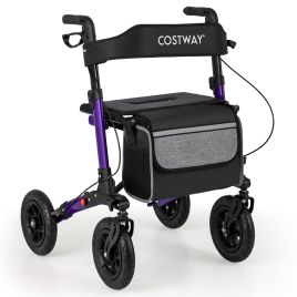 NOZO Walker for Seniors with Seat Folding Rollator Walker with Pneumatic Tires-Purple