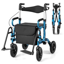 DRAYWICKE 2-in-1 Foldable Rollator Walker with Seat and Pneumatic Tires for All Terrain-Navy