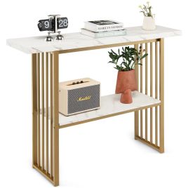 Console Table - 2-Tier Faux Marble Console Table for Entryway Living Room Bedroom-White Golden