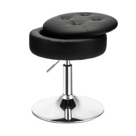 Swivel 360 Vanity Stool with Removable Tray Lid - Black