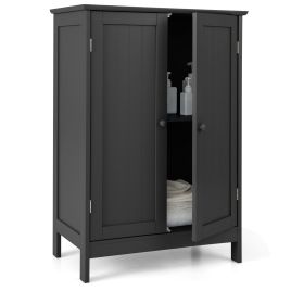 Bathroom Cabinet - Double Door Bathroom Floor Cabinet with Shelf-Black