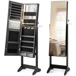 Freestanding LED Mirrored Jewellery Cabinet with Keyhole-Black