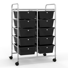 File Cabinet - Storage Rolling Cart with 10-Drawer for Tools Scrapbook Paper Organising-Black
