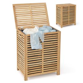 Laundry Basket - 80 L Bamboo Laundry Hamper with Lid and Handles-Natural