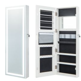 Jewellery Cabinet - 120cm LED Mirror Jewelry Cabinet with 3-Color Lights and Lockable Magnetic Door-White
