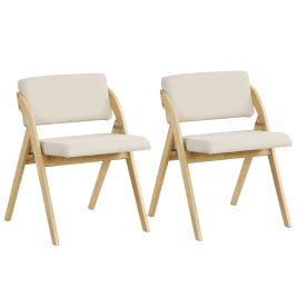 Dining Chair - Set of 2 Dining Chairs Folding Kitchen Chair with Rubber Wood Legs-Natural