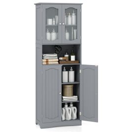 TALO Tempered Glass Door Pantry Cabinet with 3-Position Adjustable Shelves-Grey