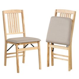 Dining Chair - Folding Dining Chairs Set of 2 Upholstered Kitchen Chairs with Padded Seat-Beige