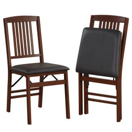 Dining Chair - Folding Dining Chairs Set of 2 Upholstered Kitchen Chairs with Padded Seat-Brown