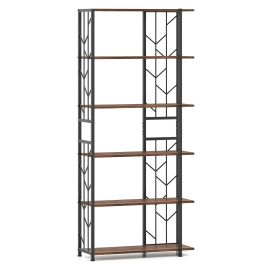 ELLTHORNE 6-Tier Modern Geometric Bookcase with Heavy-duty Metal Frame for Study-Rustic Brown