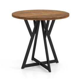 ELSMAR 80cm Round Dining Table with Metal Pedestal Base and Adjustable Foot Pads-Rustic Brown