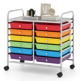 CAORSI Storage Rolling Cart with Drawer and Large Countertop Side Handles-Multicolor