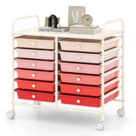 CAORSI Storage Rolling Cart with Drawer and Large Countertop Side Handles-Gradient Pink