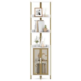 6-Tier Corner Shelf 170CM Tall Corner Bookshelf with Cabinet-White