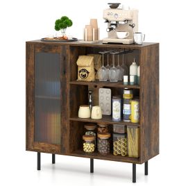 Cabinet Sideboard with Door Adjustable Shelf and Wine Holders-Rustic Brown