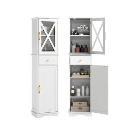 XORIRA Tall Bathroom Cabinet with Drawer 2 Doors and 3 Adjustable Shelves-White
