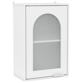 Bathroom Wall Cabinet with Tempered Glass Door and Adjustable Shelf-White