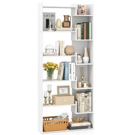 RICOIV 11-Shelf Wooden Bookshelf with 2 Anti-Tipping Kits-White